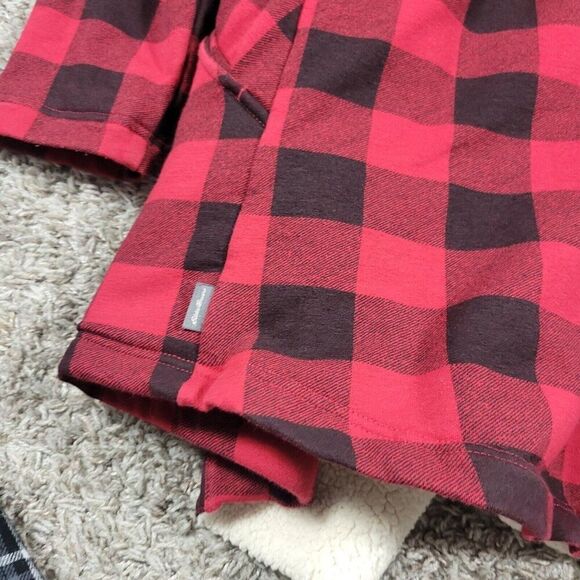 Eddie Bauer Flannel Shirt Jacket Womens Small Red Buffalo Plaid Open Sherpa Line - Picture 7 of 8